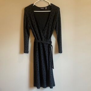 Ibex brand. Wool Black Patterned Wrap Dress. Size small. Like new.